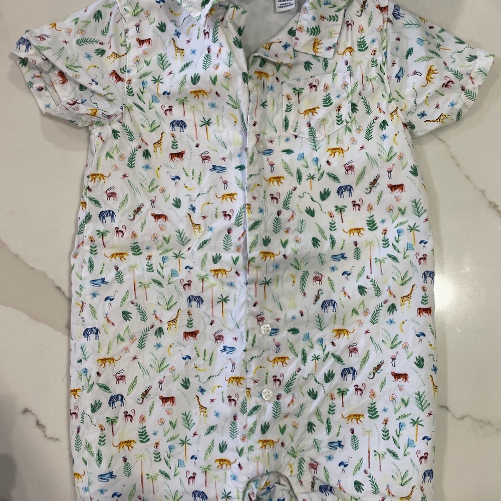 Janie and Jack White Jungle Print Baby Romper